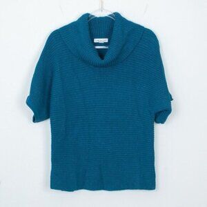 Coldwater Creek Womens Short Sleeve Cowl Neck‎ Knit Sweater Size M Blue Office